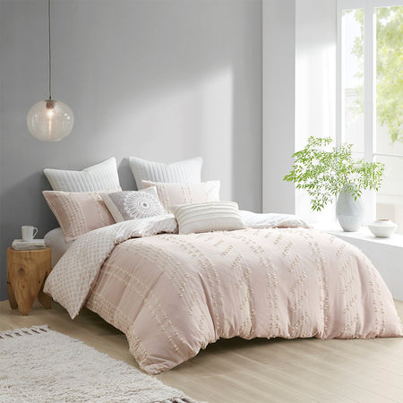 INK+IVY Kara 3 Piece Cotton Jacquard Comforter Set - Blush - Full Size / Queen Size