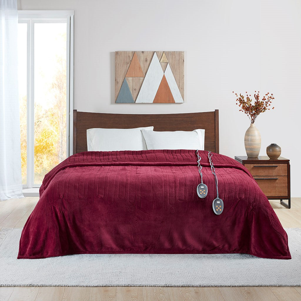 Beautyrest Heated Microlight to Berber Blanket - Red - Queen Size