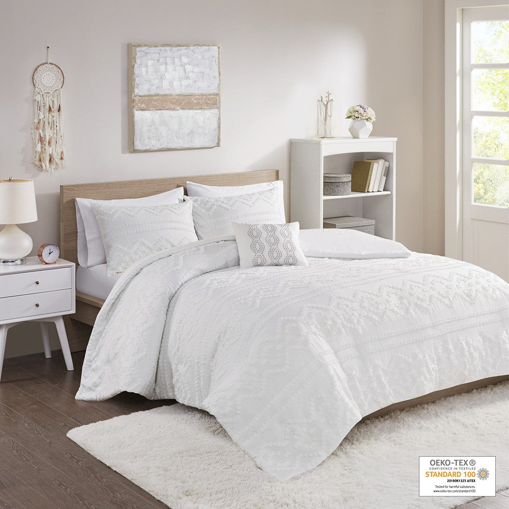 Intelligent Design Annie Solid Clipped Jacquard Duvet Cover Set - Off White - Full Size / Queen Size