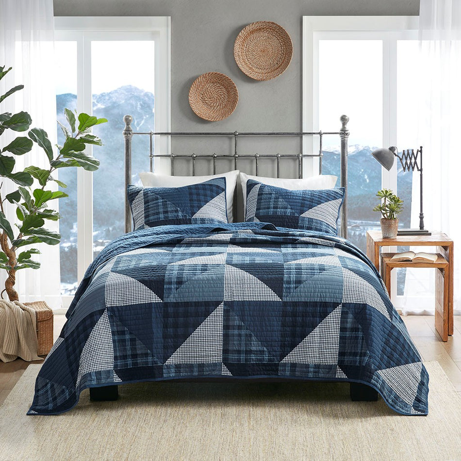 Olsen Olsen 3 Piece Oversized Cotton Quilt Set - Blue - Full Size / Queen Size