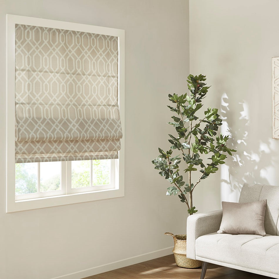 Madison Park Albina Printed Ogee Texture Light Filtering Cordless Roman Shade - Taupe - 33x64"