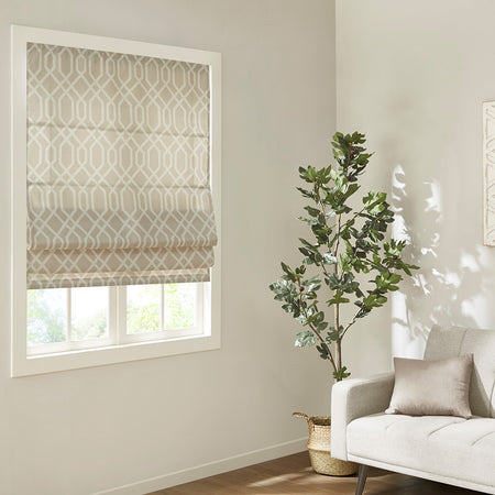 Madison Park Albina Printed Ogee Texture Light Filtering Cordless Roman Shade - Taupe - 35x64"
