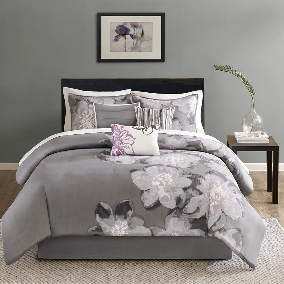 Serena 7 Piece Comforter Set - Grey - Queen Size