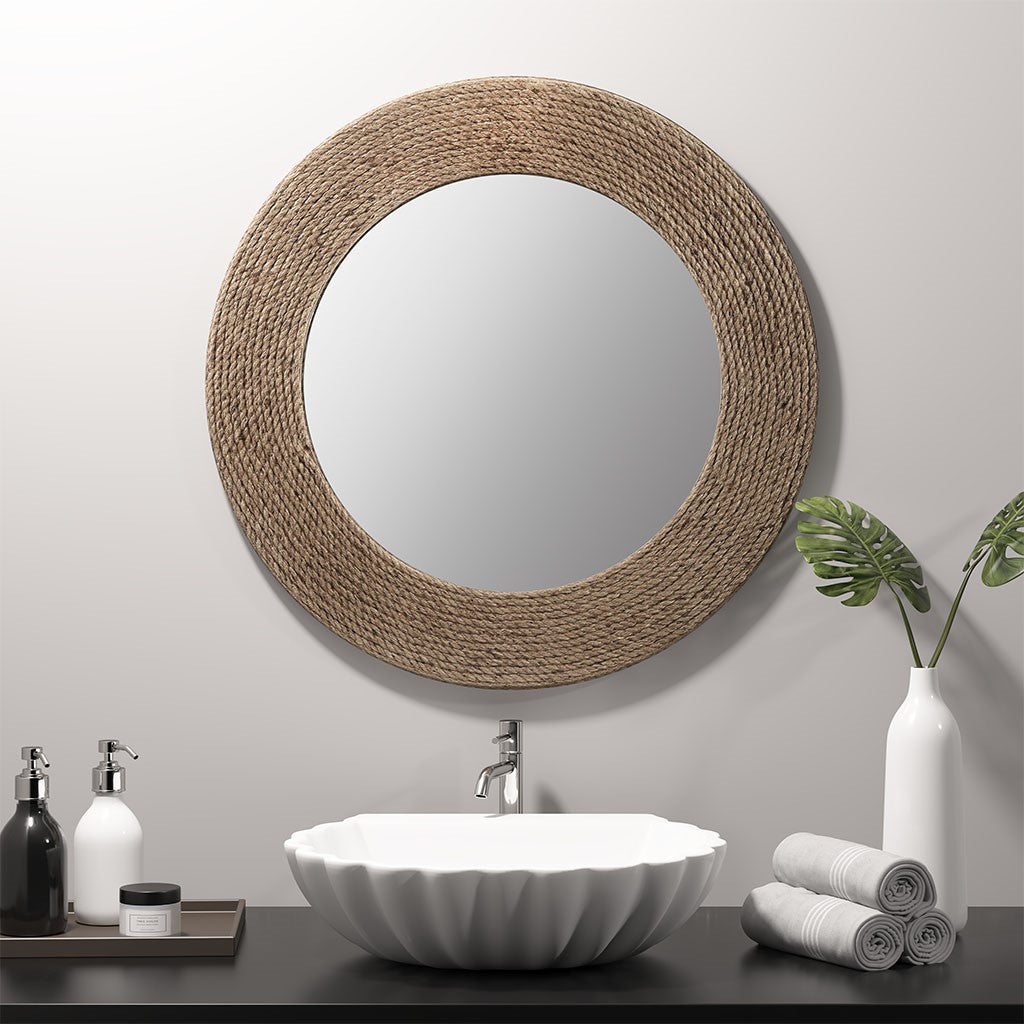 Madison Park Cove Round Jute Mirror - Natural 