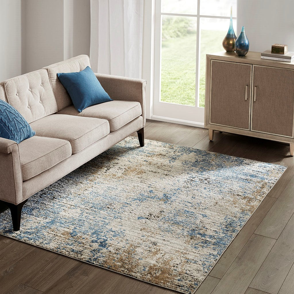 Madison Park Newport Abstract Area Rug - Cream / Blue - 6x9'