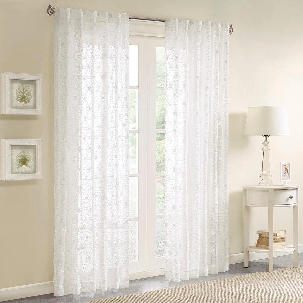 Madison Park Gemma Sheer Embroidered Window Curtain - White - 50x63"