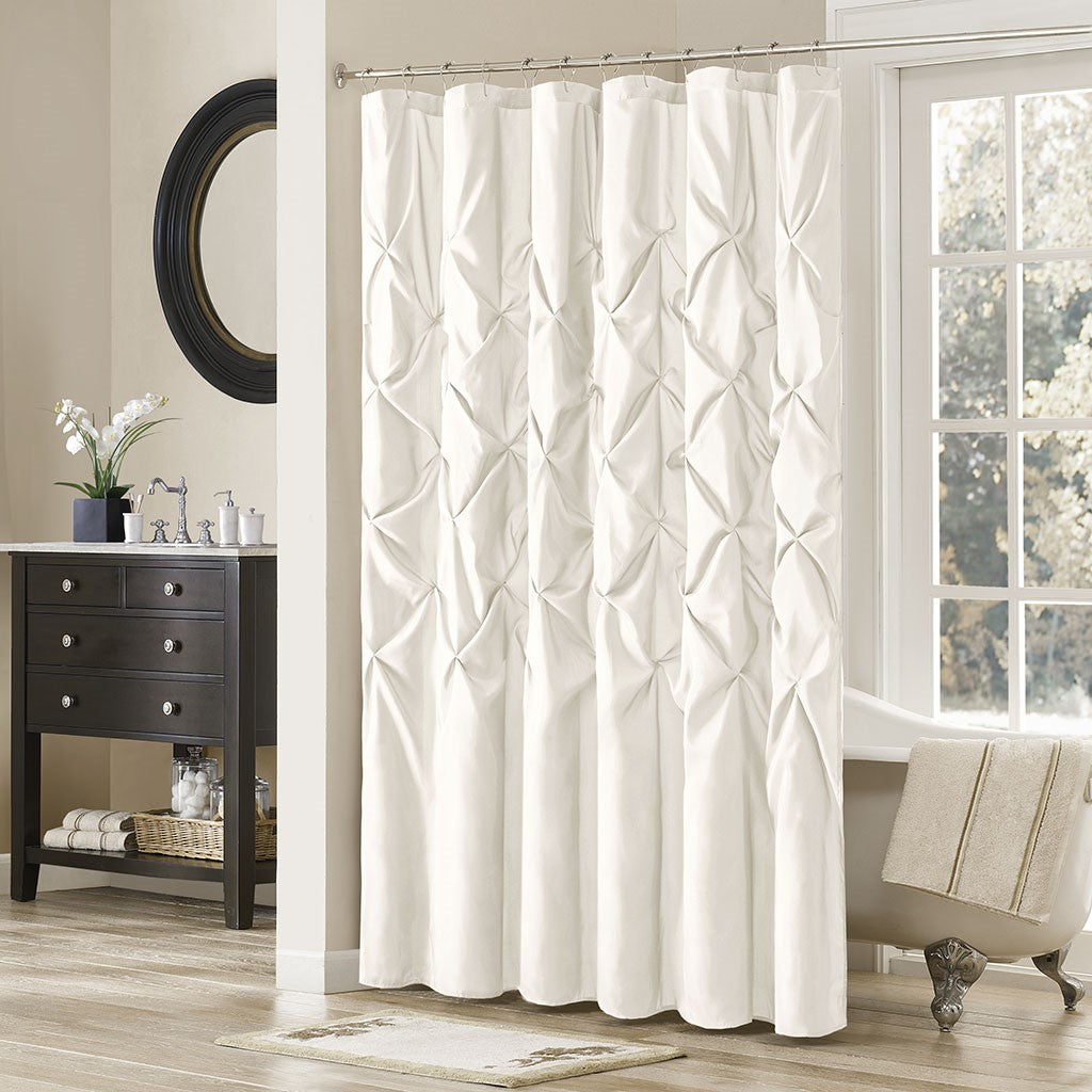 Madison Park Laurel Tufted Semi-Sheer Shower Curtain - White - 72x72"