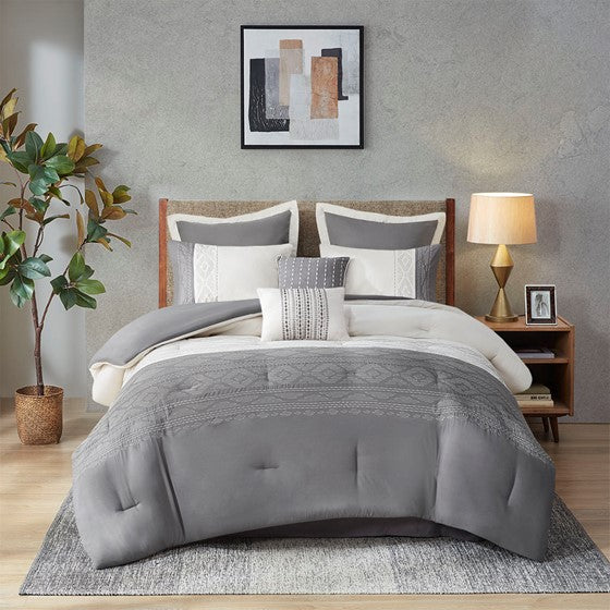 510 Design Helena 8 Piece Embroidered Comforter Set - Grey - Queen Size