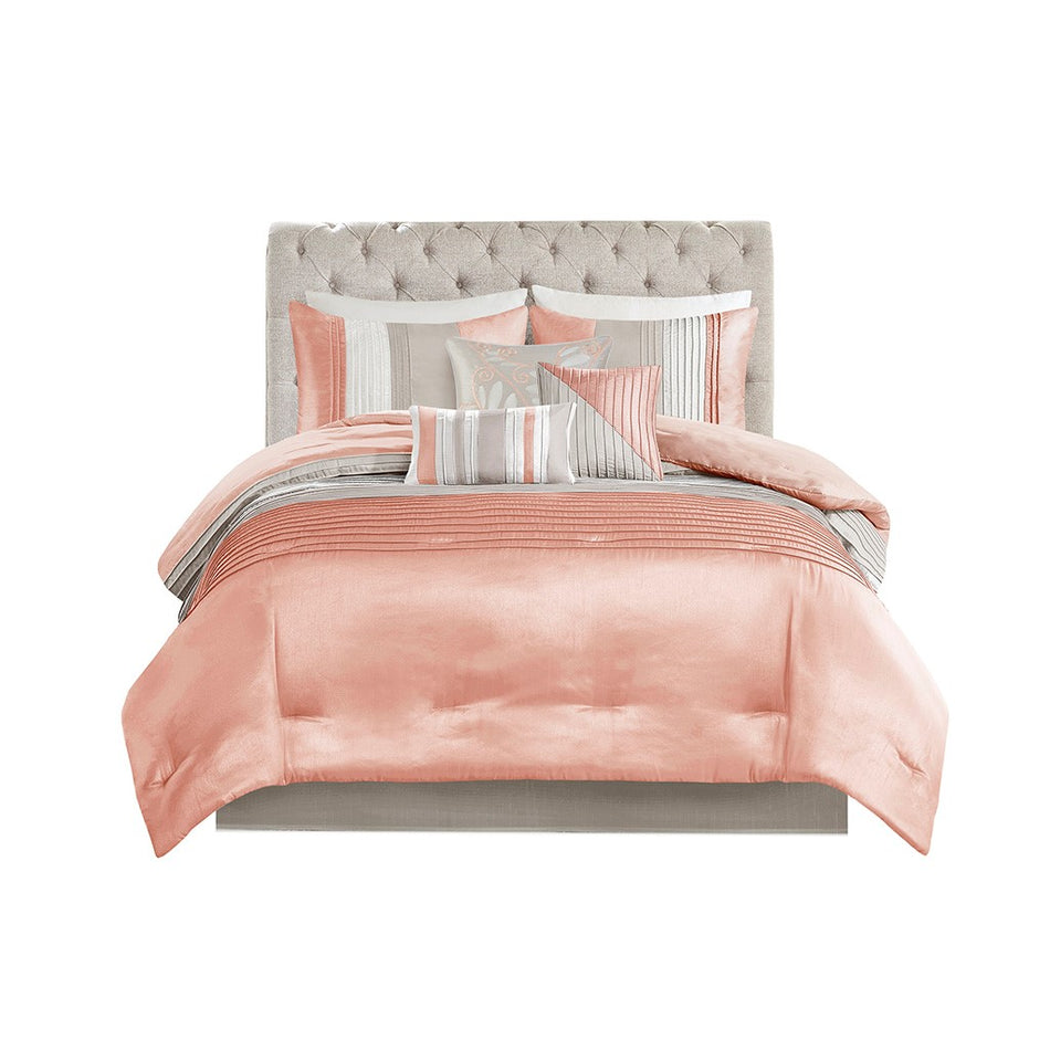 Amherst 7 Piece Comforter Set - Coral - Cal King Size
