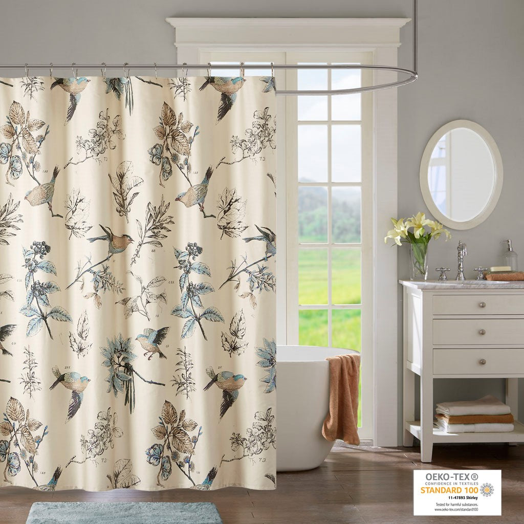 Madison Park Quincy Printed Cotton Shower Curtain - Khaki - 72x72"