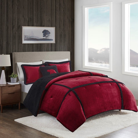 Woolrich Orlen Plush to Sherpa Comforter Set - Red - Twin Size