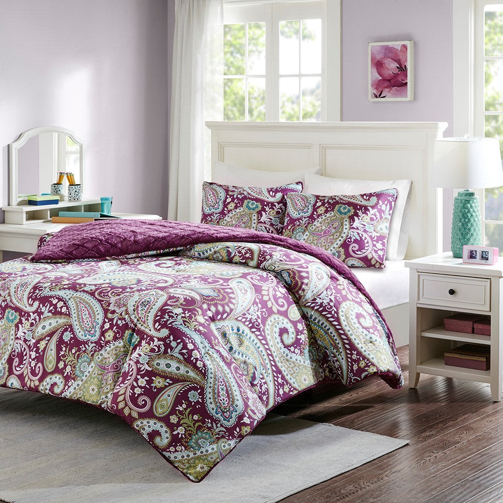 Intelligent Design Melissa Reversible Comforter Mini Set - Purple - Twin Size