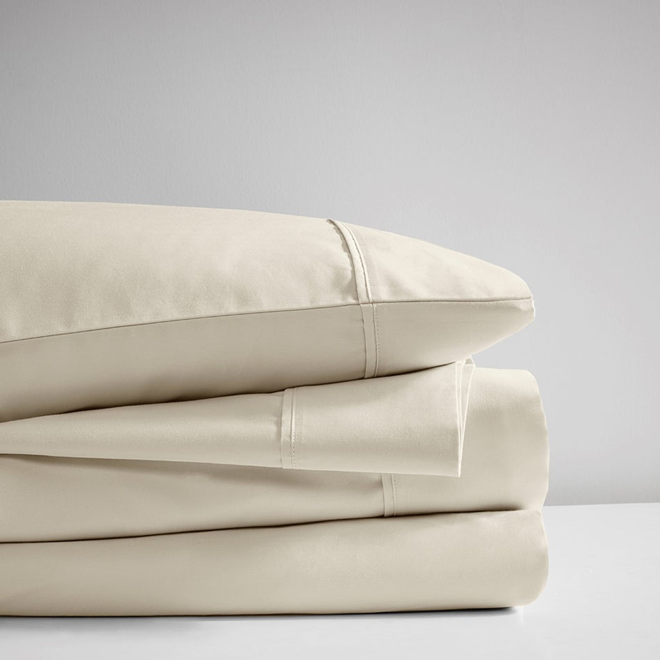 400 Thread Count Wrinkle Resistant Cotton Sateen Sheet Set - Ivory - King Size