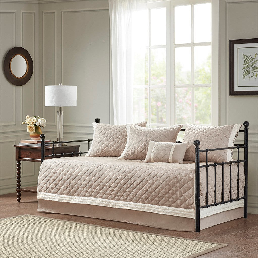 Madison Park Breanna 6 Piece Cotton Daybed Cover Set - Khaki - Daybed Size - 39" x 75"