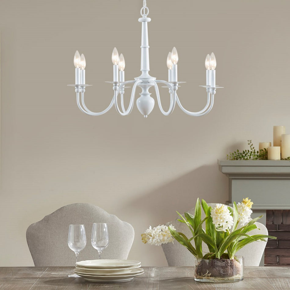 Amelia 8-Light Traditional Metal Chandelier - Glossy White