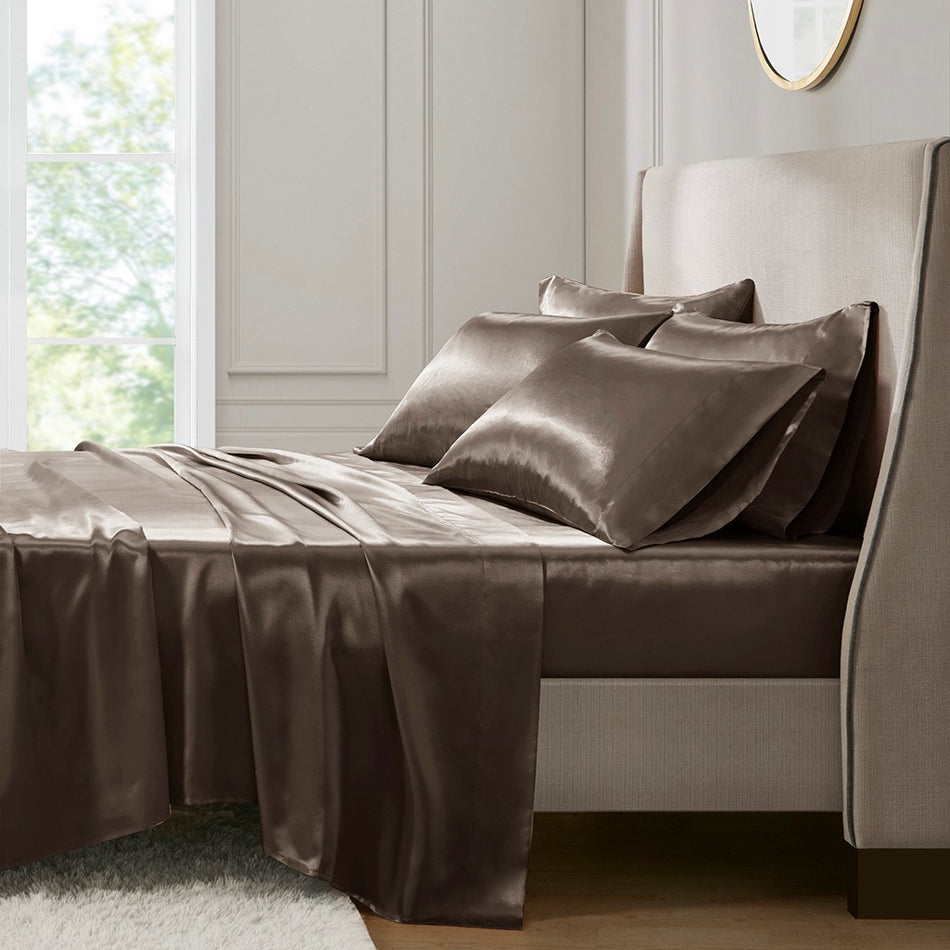 Satin Luxury 6 PC Sheet Set - Chocolate - Queen Size