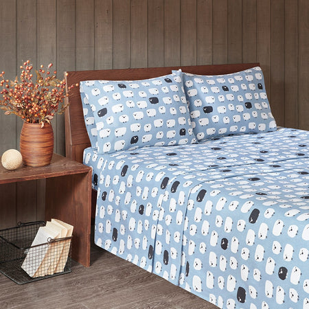 Woolrich Cotton Flannel Sheet Set - Blue Sheep - Cal King Size