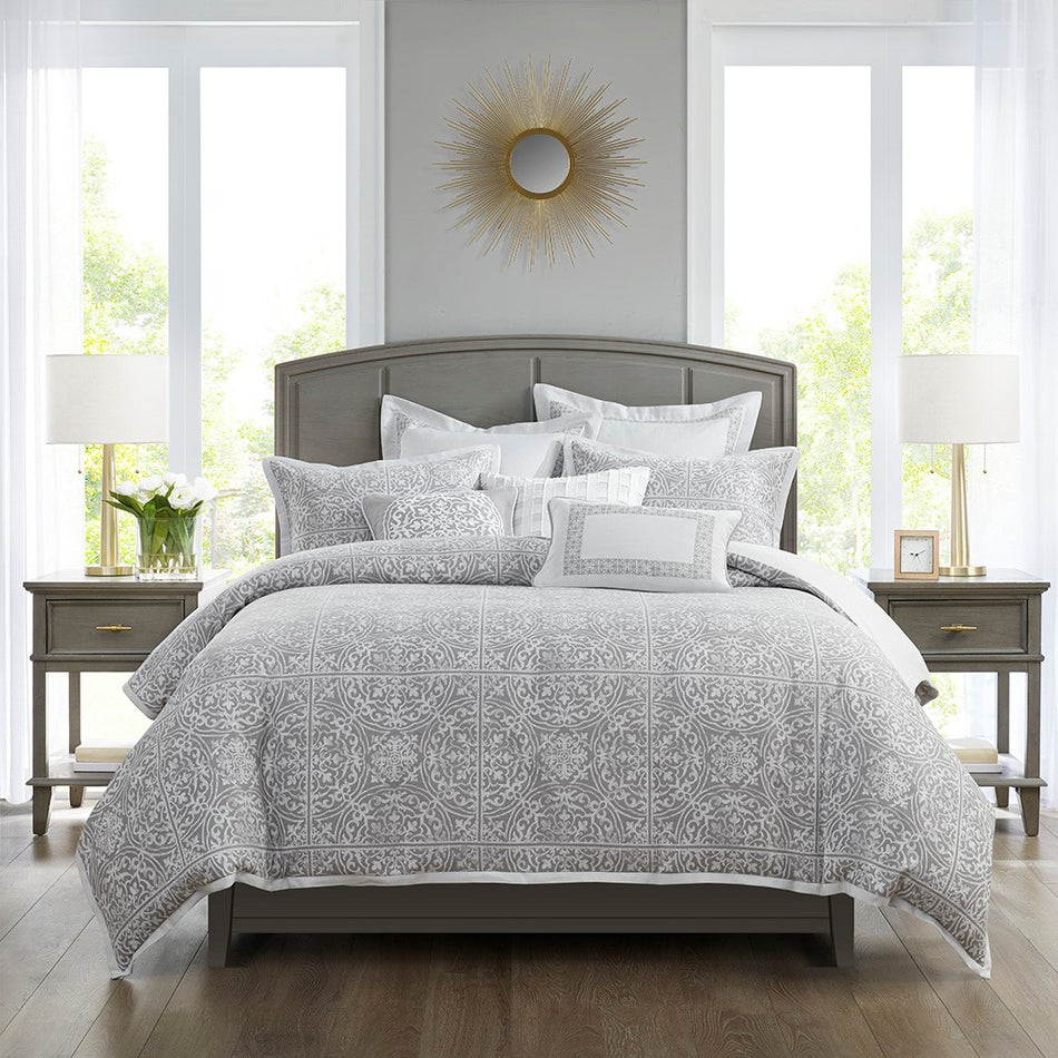 Madison Park Signature Windham 9 Piece Jacquard Comforter Set - Grey - King Size