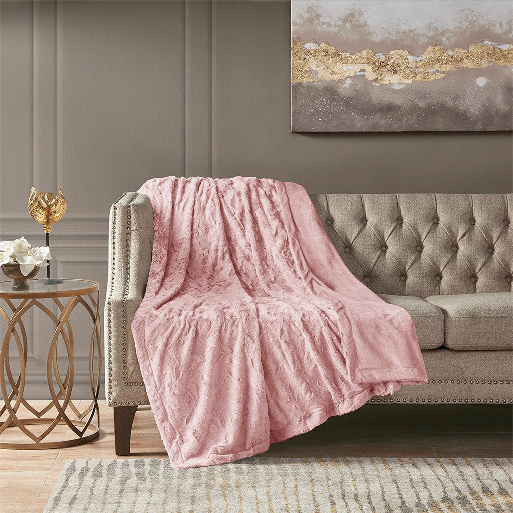 Madison Park Zuri Oversized Faux Fur Throw - Blush - 60x70"