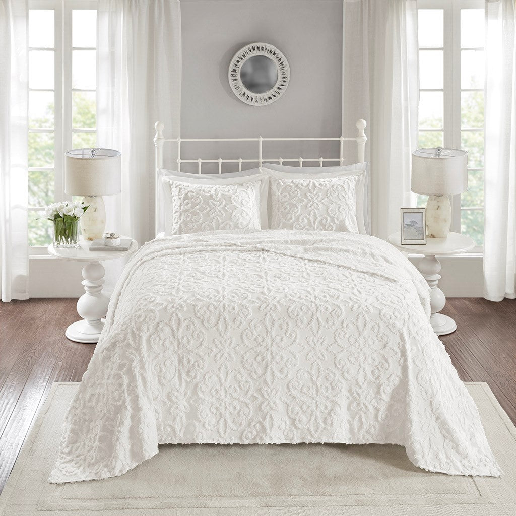 Madison Park Sabrina 3 Piece Tufted Cotton Chenille Bedspread Set - Off White  - Full Size / Queen Size Shop Online & Save - ExpressHomeDirect.com