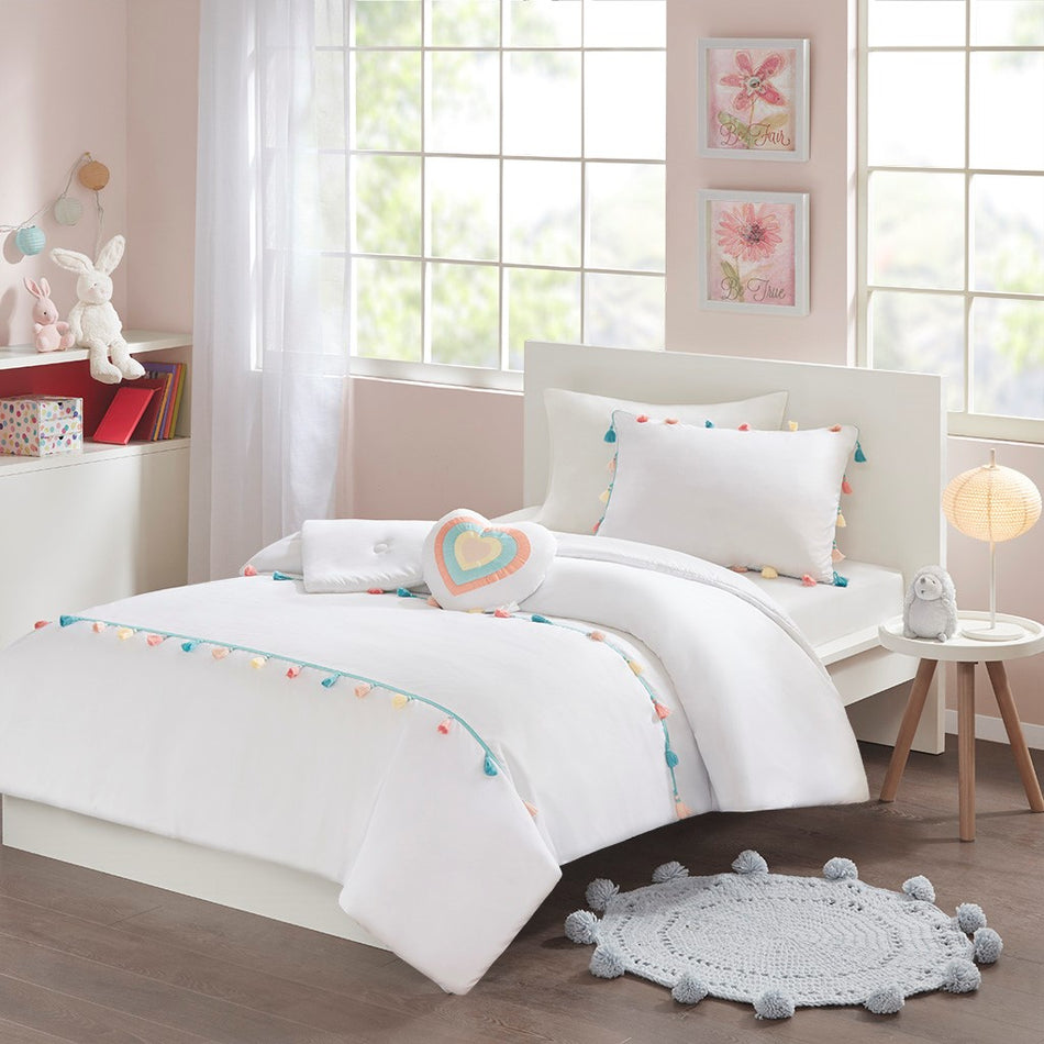 Mi Zone Kids Tessa Tassel Comforter Set - White - Full Size / Queen Size
