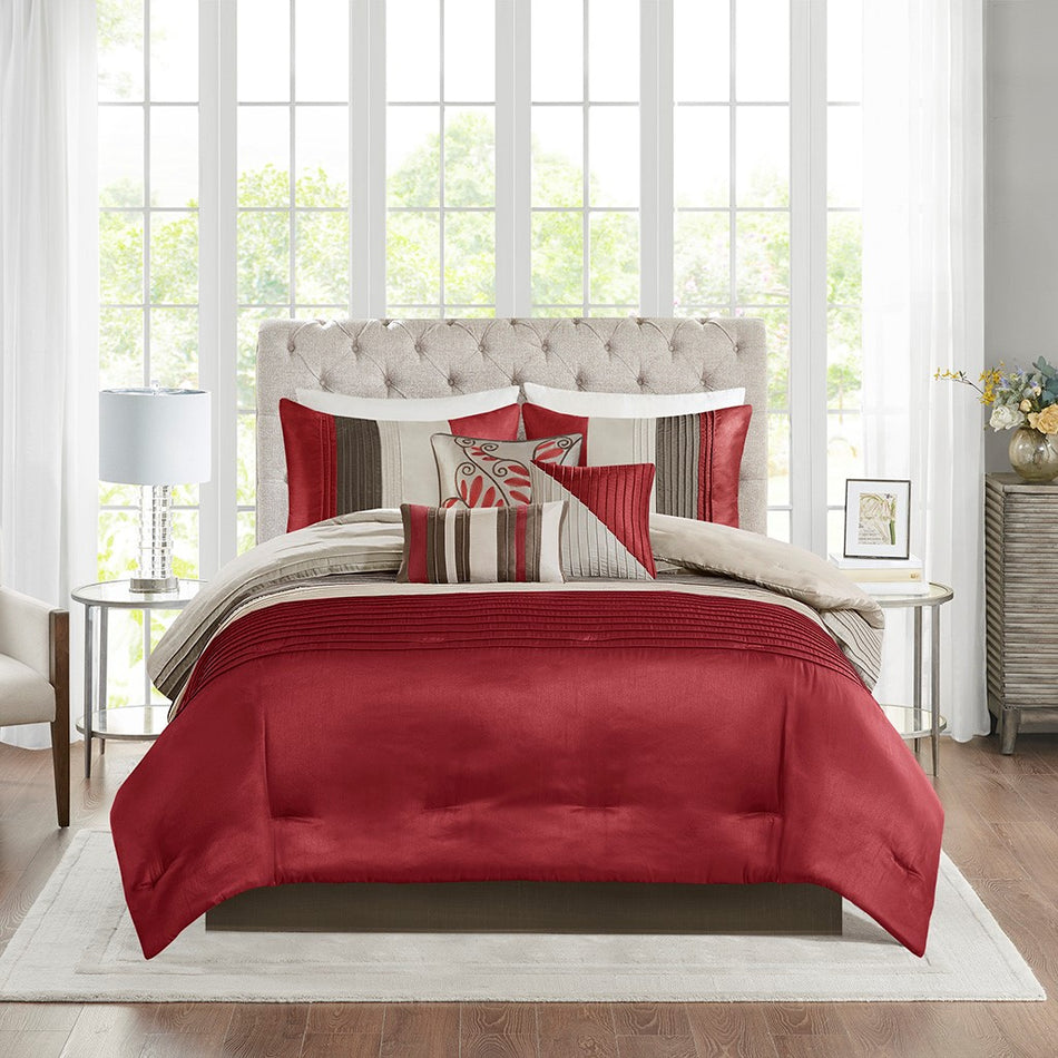 Amherst 7 Piece Comforter Set - Red - Queen Size