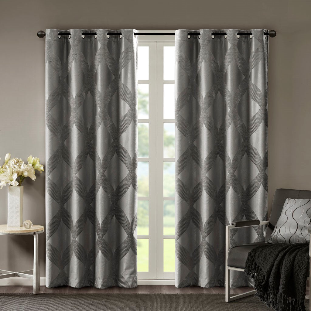 SunSmart Bentley Ogee Knitted Jacquard Total Blackout Panel - Charcoal - 50x95"