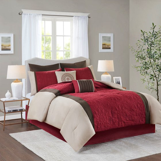 Arcadia 8 Piece Comforter Set - Red - Queen Size