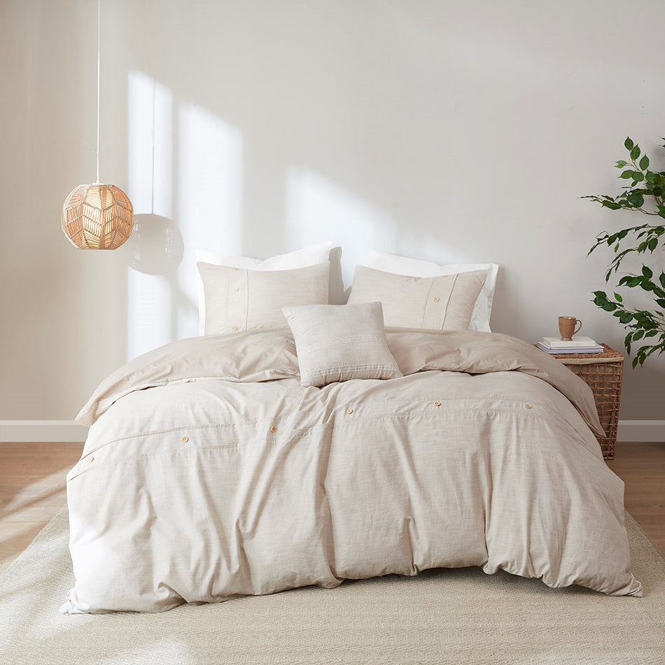 Clean Spaces Dover 5 Piece Organic Cotton Oversized Comforter Cover Set w/removable insert - Natural  - Full Size / Queen Size Shop Online & Save - ExpressHomeDirect.com