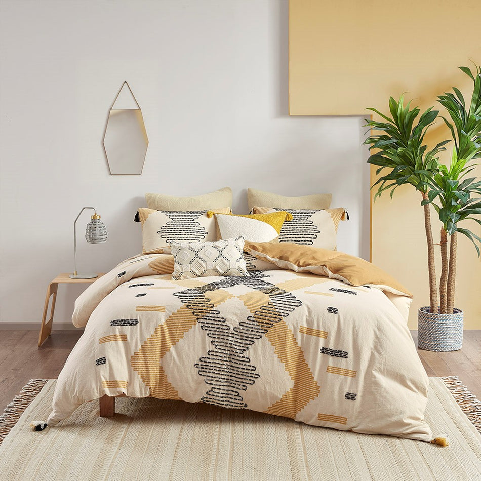 INK+IVY Arizona 3 Piece Cotton Duvet Cover Set - Yellow  - Full Size / Queen Size Shop Online & Save - ExpressHomeDirect.com