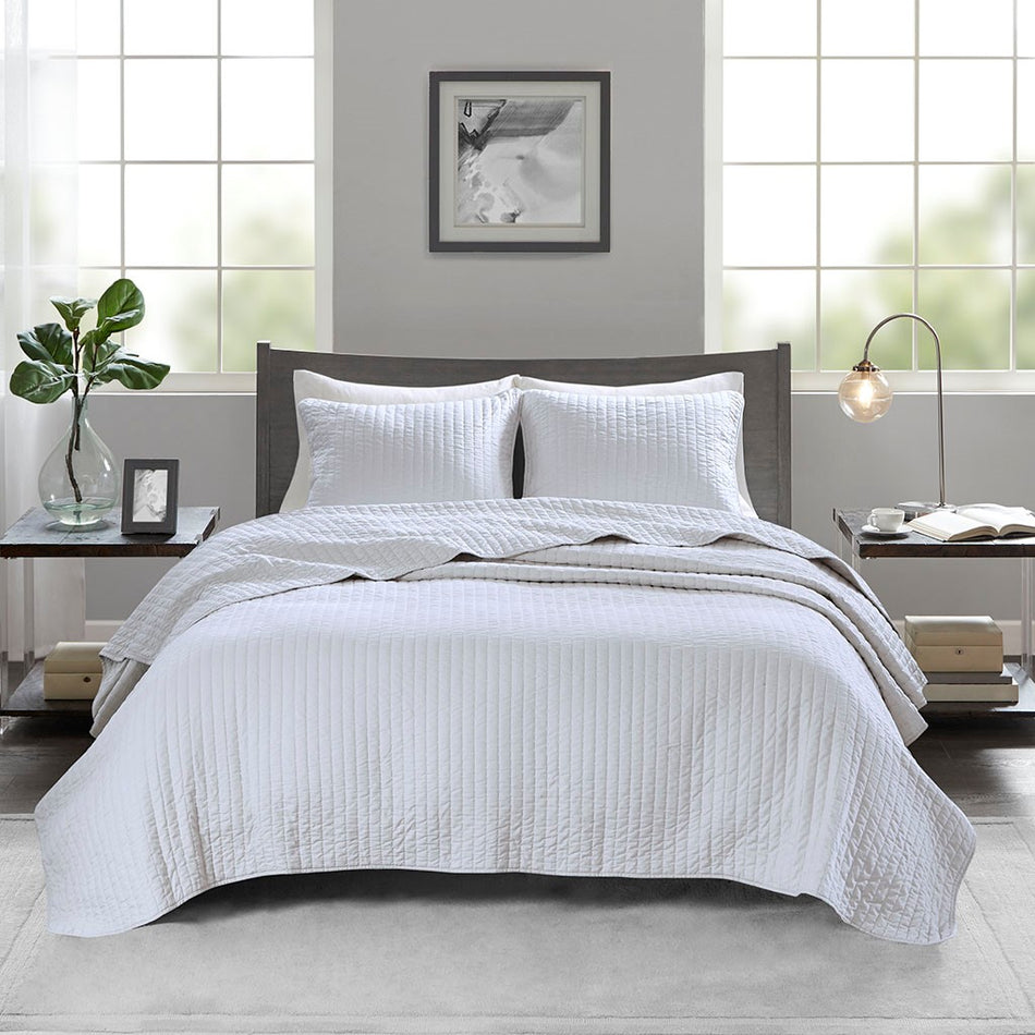 Madison Park Keaton 3 Piece Quilt Set - White  - Full Size / Queen Size Shop Online & Save - ExpressHomeDirect.com