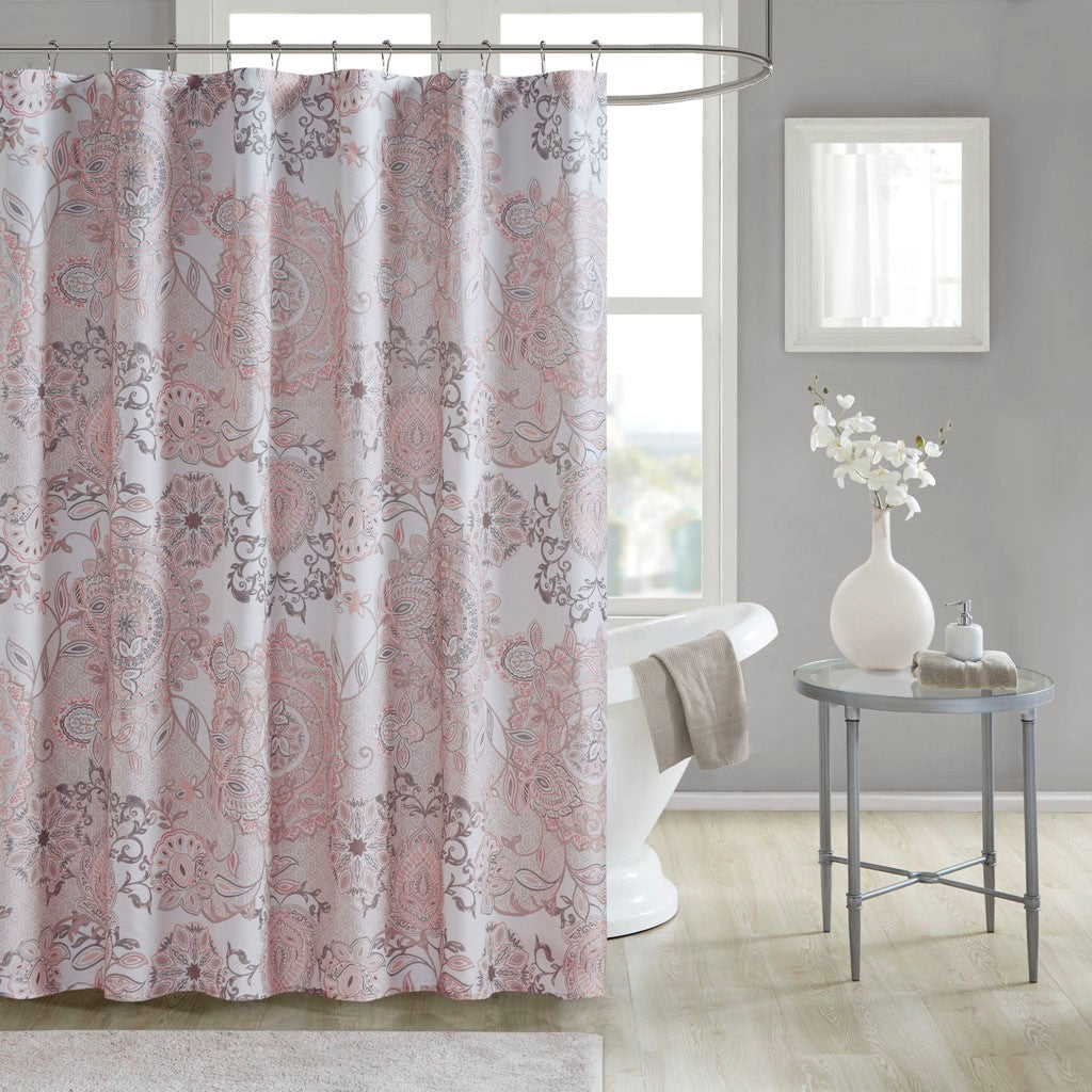 Madison Park Isla Cotton Printed Shower Curtain - Blush - 72x72"