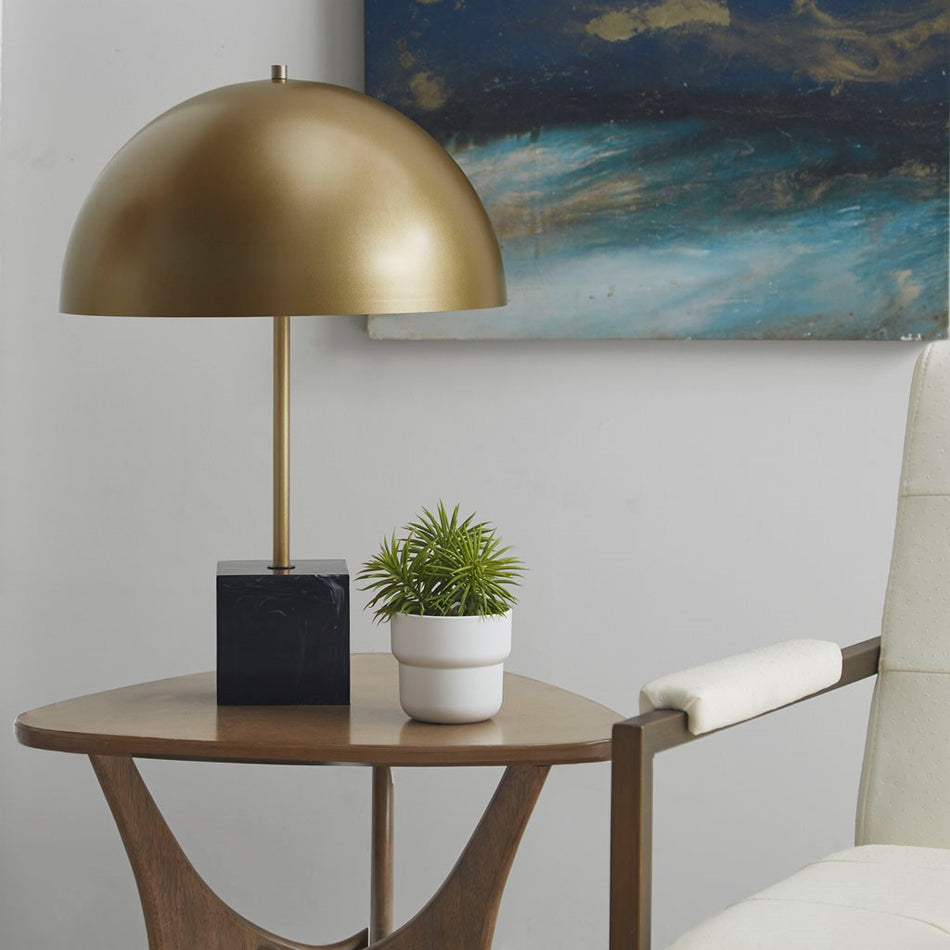 INK+IVY Piper Domed Shaped Metal Table Lamp - Black Base / Gold Shade 