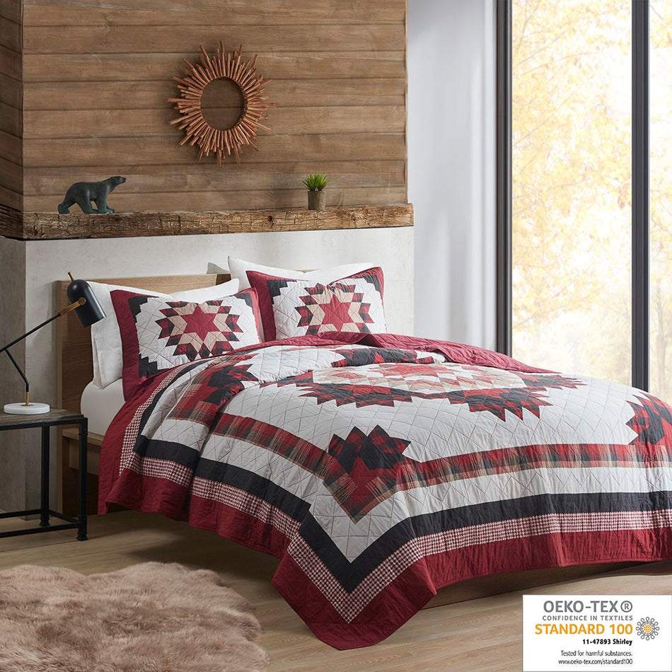 Woolrich Compass Cotton Quilt Mini Set - Red - King Size / Cal King Size