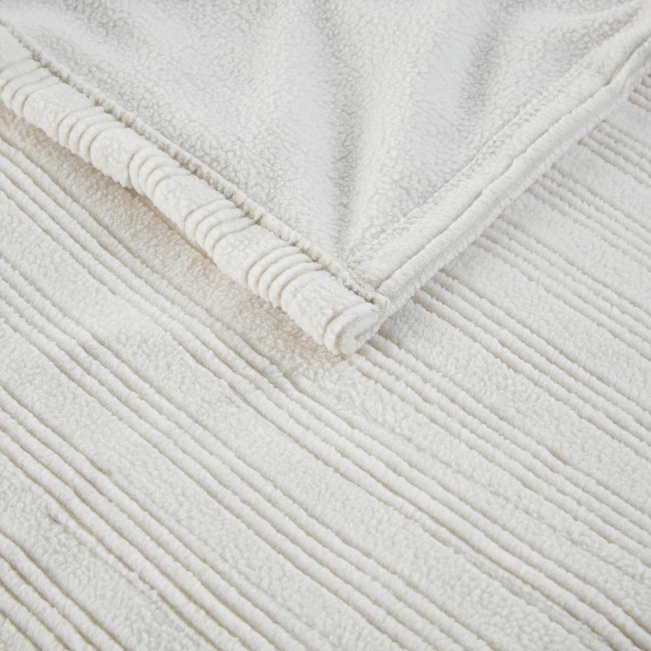 Ribbed Micro Fleece Heated Blanket - Ivory - Queen Size