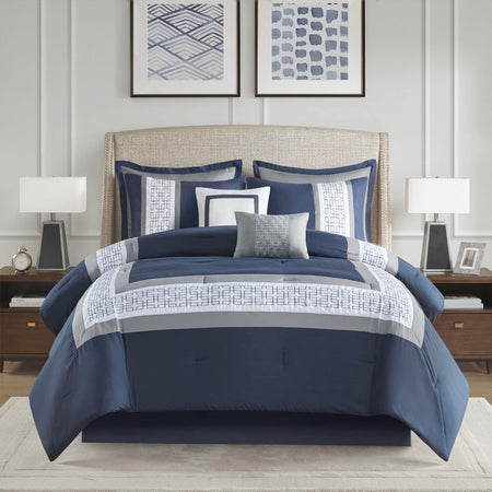 510 Design Powell 8 Piece Embroidered Comforter Set - Navy - Queen Size