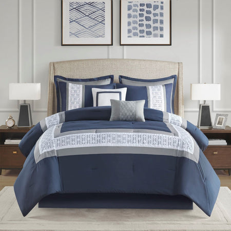 510 Design Powell 8 Piece Embroidered Comforter Set - Navy - Cal King Size