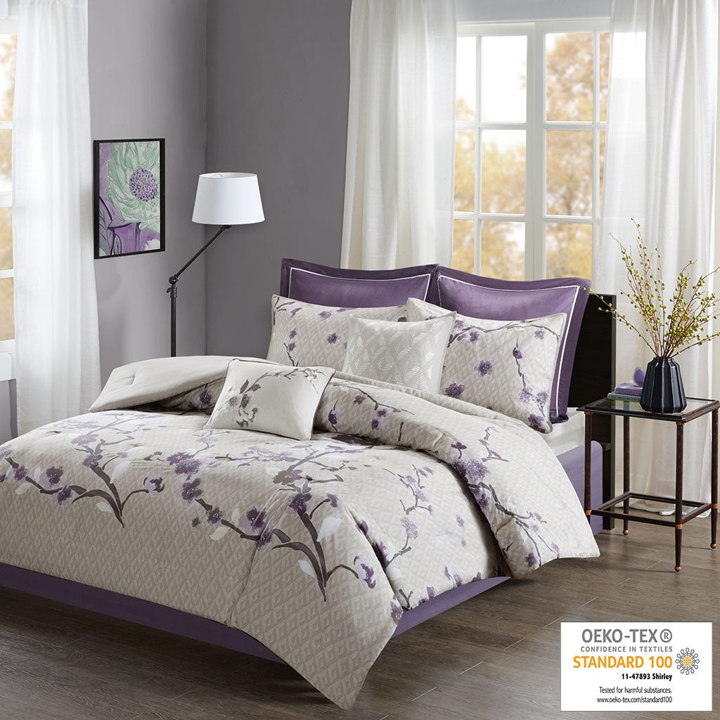 Madison Park Holly 8 Piece Cotton Comforter Set - Purple - Cal King Size