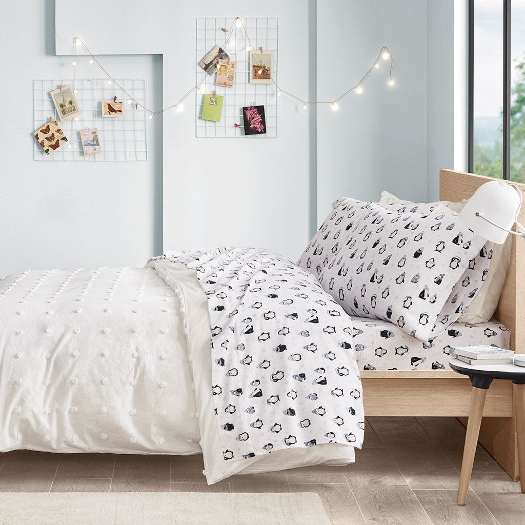 Intelligent Design  Cozy Soft Cotton Flannel Printed Sheet Set - Blue Penguins  - Full Size Shop Online & Save - ExpressHomeDirect.com