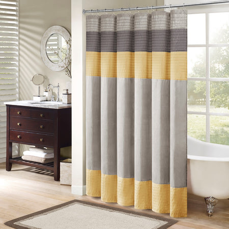 Madison Park Amherst Faux Silk Shower Curtain - Yellow - 72x72"
