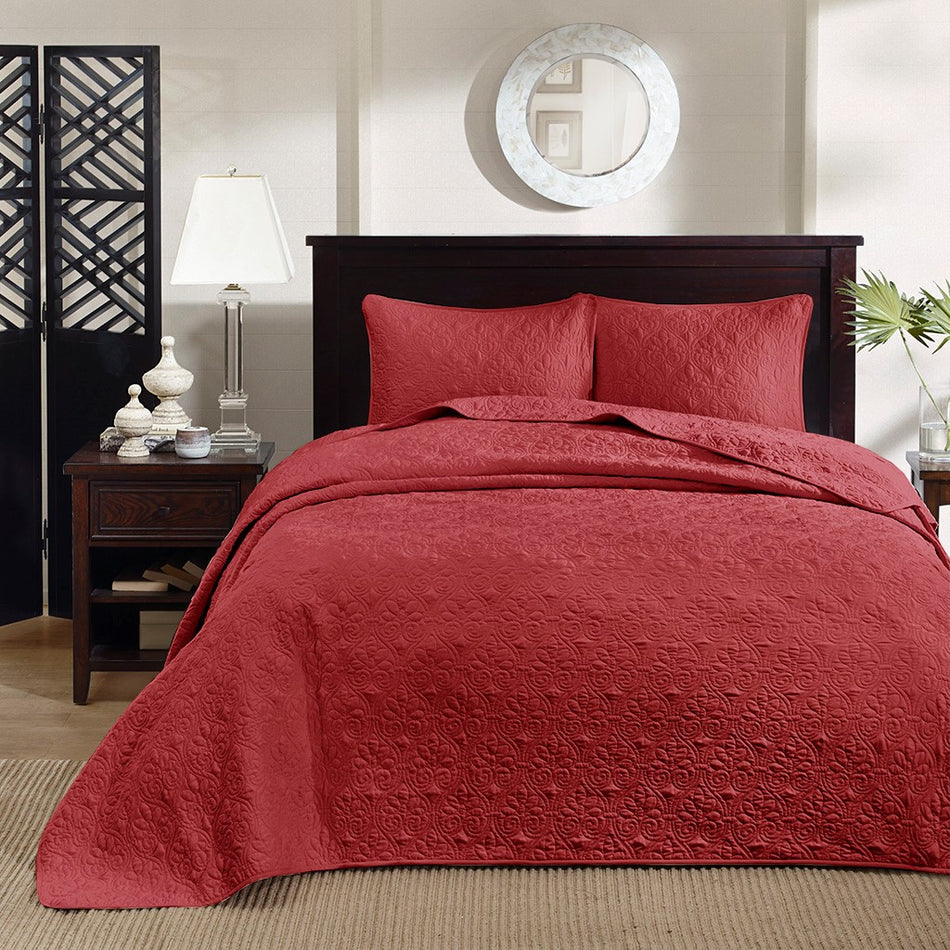 Quebec Reversible Bedspread Set - Red - Queen Size