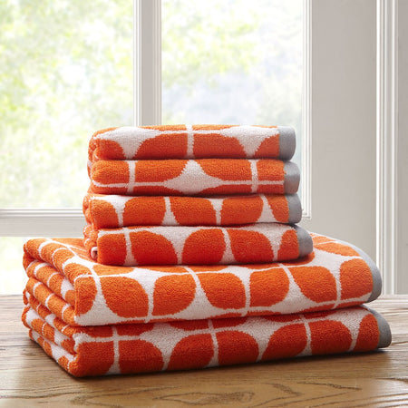 Intelligent Design Lita Cotton Jacquard Bath Towel 6 Piece Set - Orange 