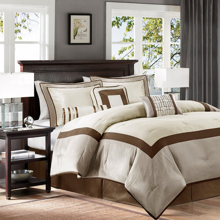 Madison Park Genevieve 7 Piece Comforter Set - Taupe / Brown - Cal King Size