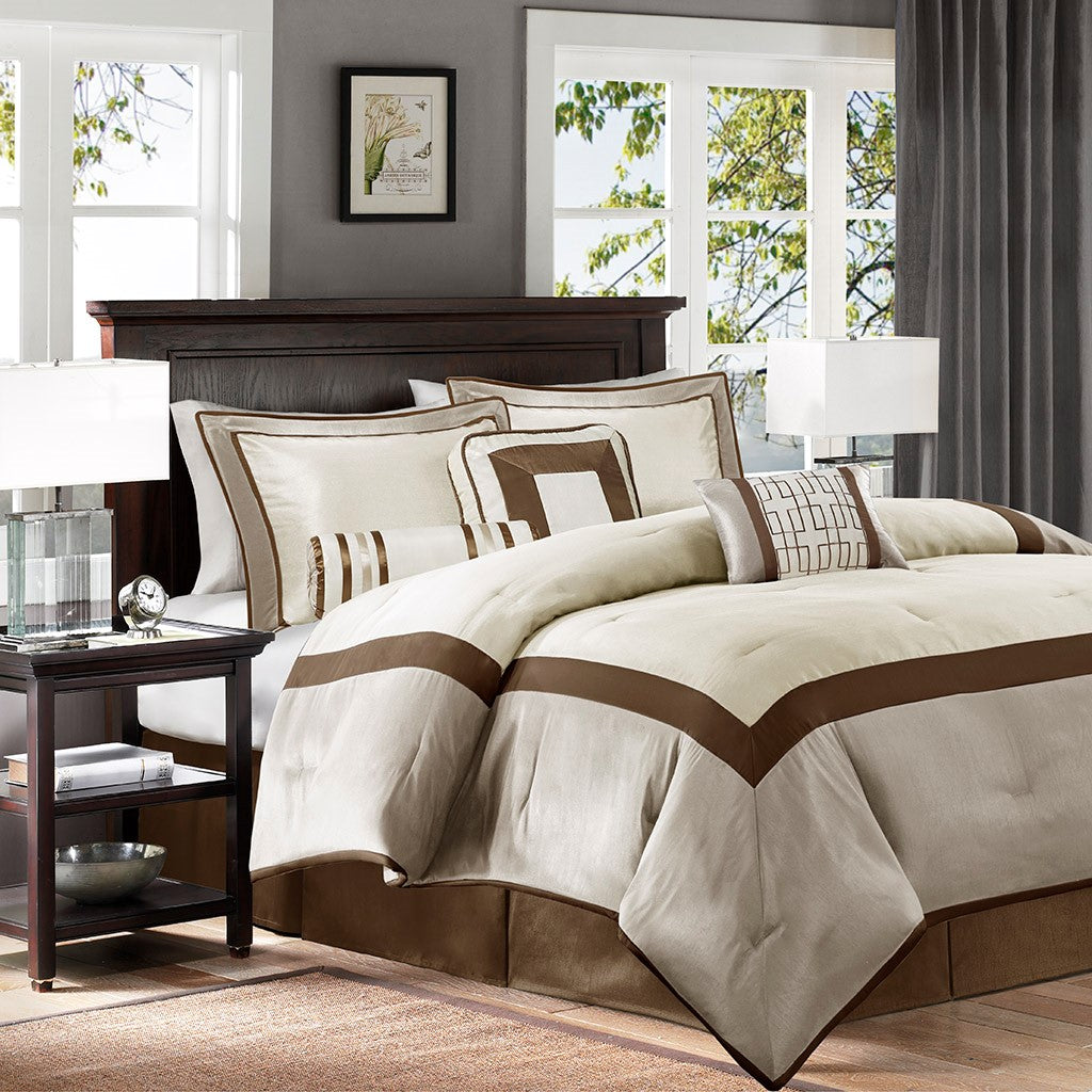 Madison Park Genevieve 7 Piece Comforter Set - Taupe / Brown - Queen Size