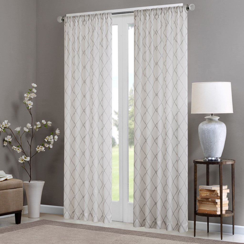 Madison Park Irina Diamond Sheer Window Curtain - White / Grey - 50x95"