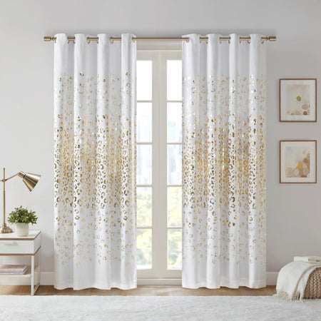 Intelligent Design Lillie Grommet Top Metallic Animal Printed Total Blackout Curtain - White / Gold - 84" Panel