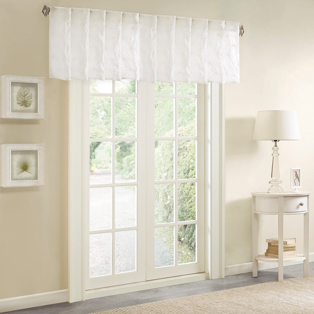 Madison Park Gemma Sheer Embroidered Window Valance - White - 50x18"