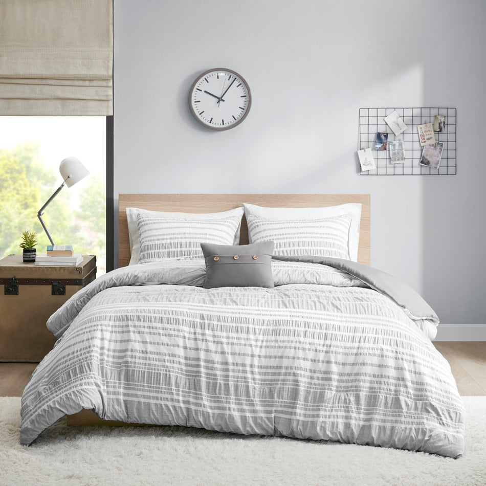 Intelligent Design  Lumi Striped Duvet Cover Set - Grey  - Full Size / Queen Size Shop Online & Save - ExpressHomeDirect.com