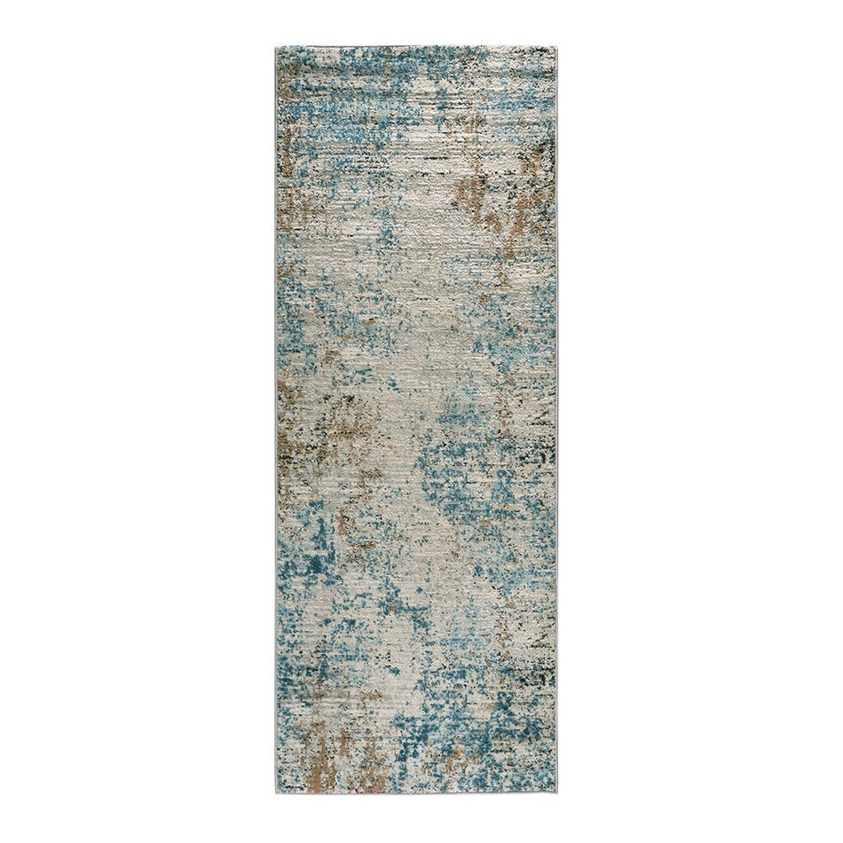 Newport Abstract Area Rug - Cream / Blue - 3x7' Runner