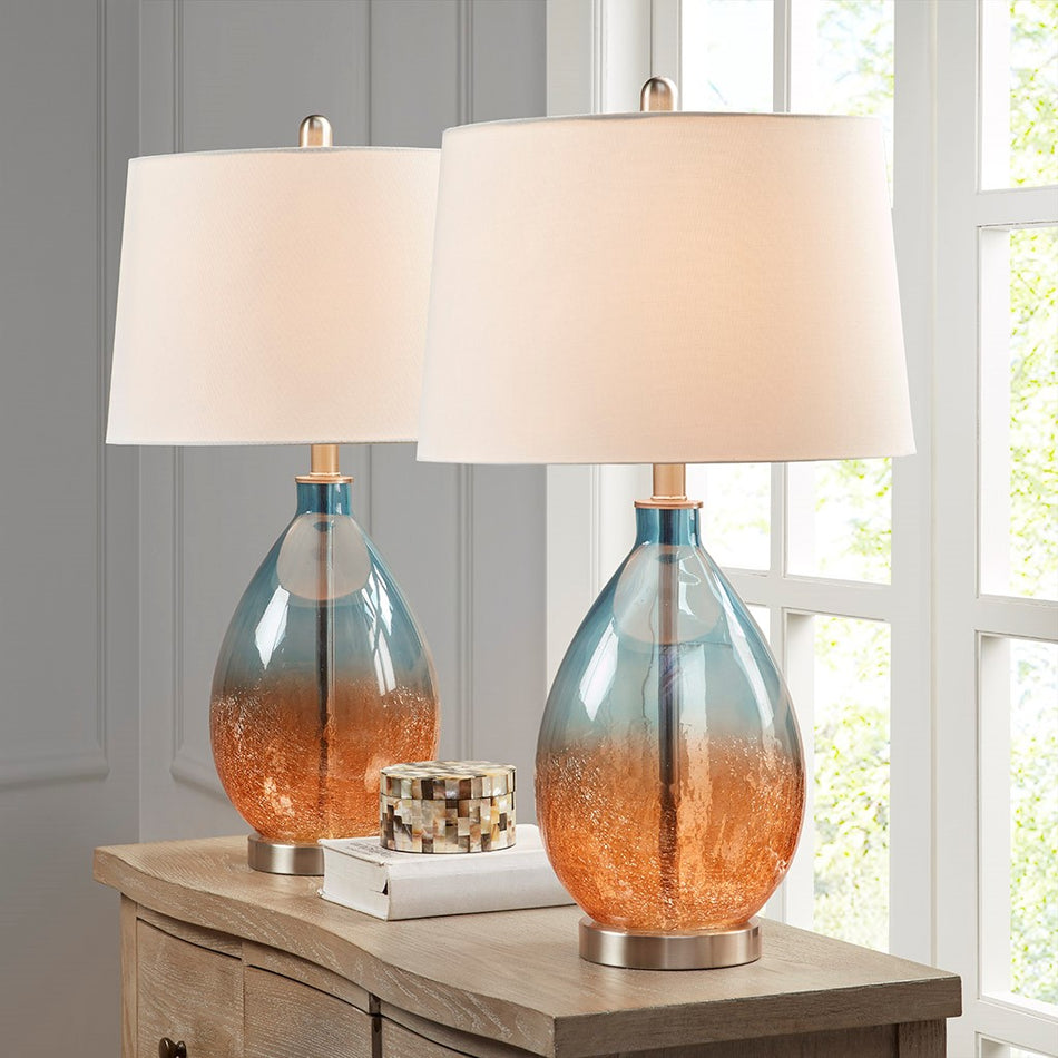 Cortina Ombre Glass Table Lamp, Set of 2 - Blue